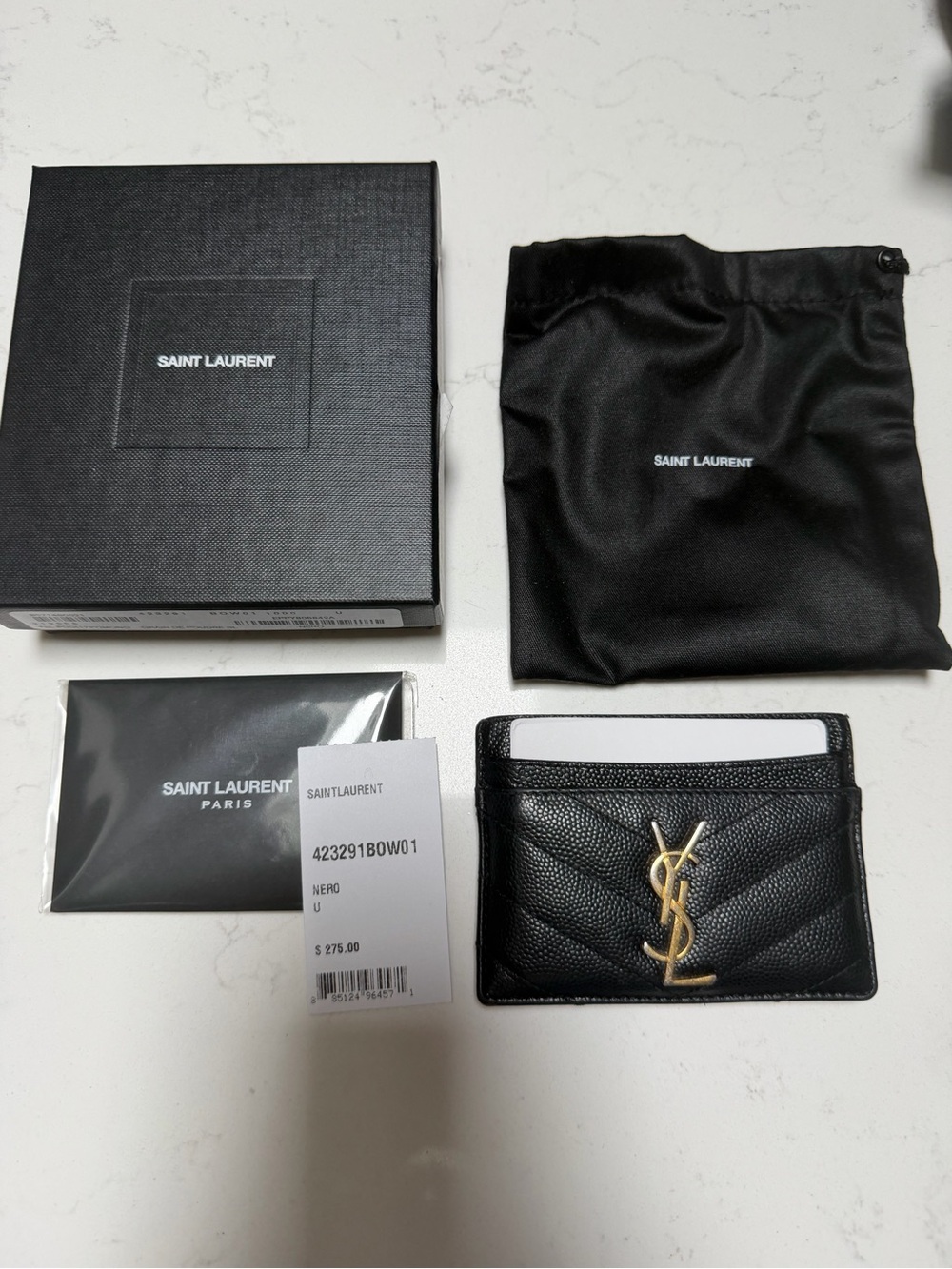 AUTHENTIC Saint Laurent Cassandra Matelasse Black Card Holder Wallet - - Picture 2 of 8